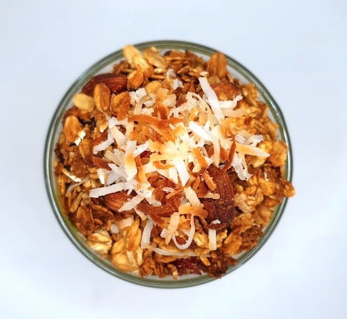 roleaf matcha granola with yoghurt top view